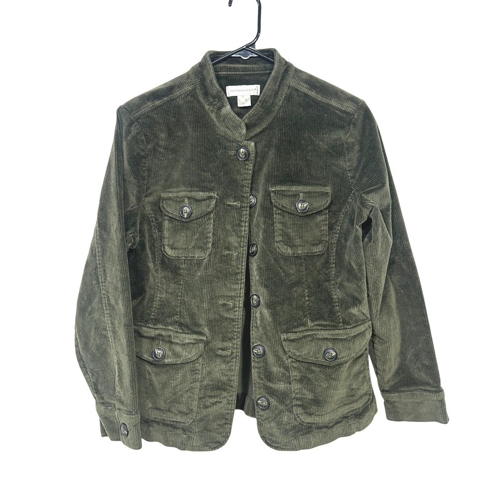 Green Corduroy Four Pocket Jacket Button Front Small Olive Classic Minimalist